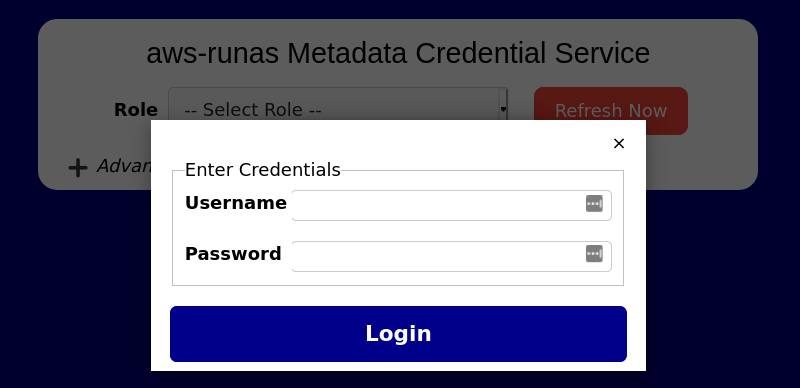 Metadata Service Browser Interface Authentication Dialog